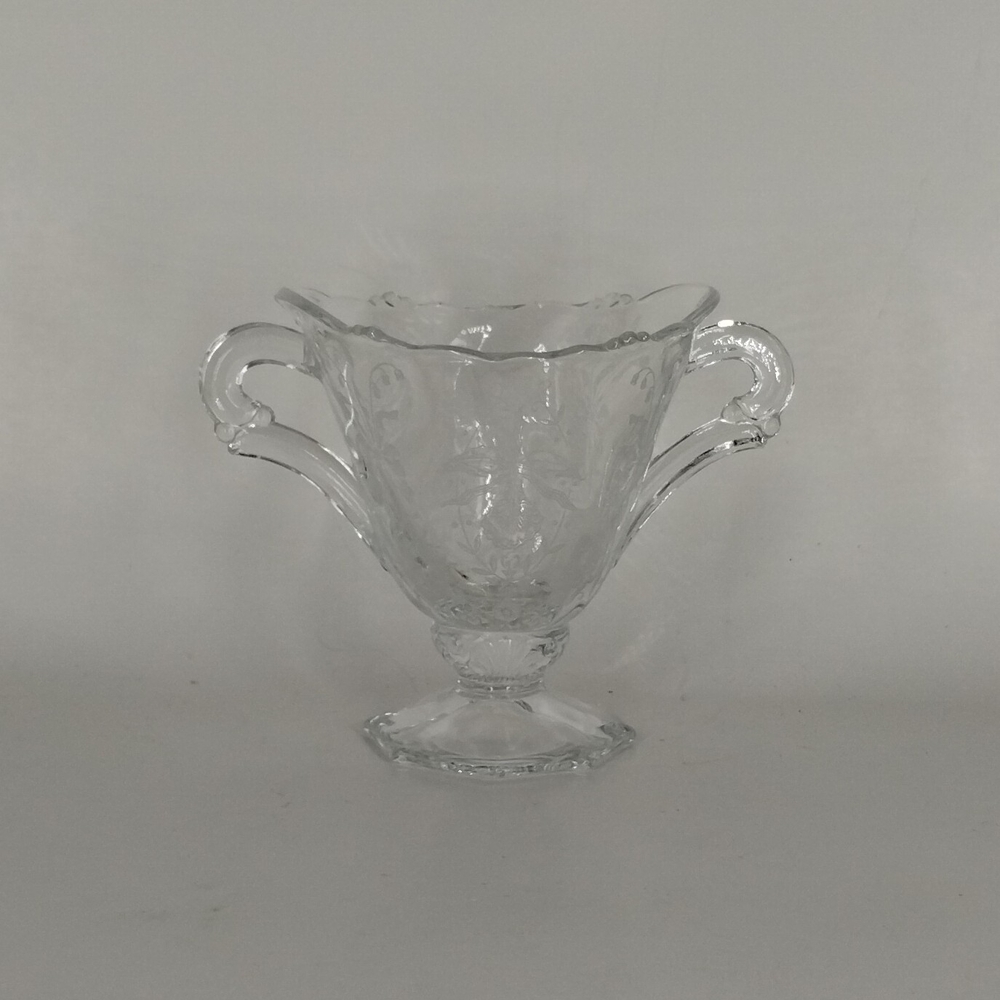 Heisey Orchard Open Sugar Blown Glass Bowl Footed w/ Handles 4" x 5 1/4" Vintage